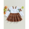 thumbnail image 3 of Toddler Baby Girls Halloween Thanksgiving Outfit Pumpkin Long Sleeve Frill Trim Dress Fall Winter Dress, 3 of 7