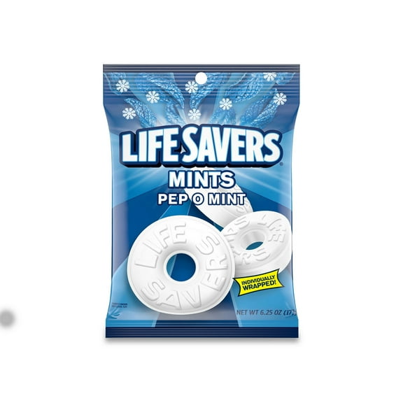 Lifesavers LIFE SAVERS Pep-O-Mint Breath Mints Hard Candy Individually Wrapped, 6.25 oz Bag