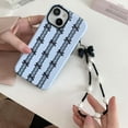 thumbnail image 3 of Black Lace Bowknot Print 2 in 1 Case for iPhone 12/12 Pro with Bow Pearl Beaded Phone Chain,Cute Retro Girly Trendy Shockproof Hard Shell Soft Cover + Wrist Chain(i12/12pro 6.1"), 3 of 9
