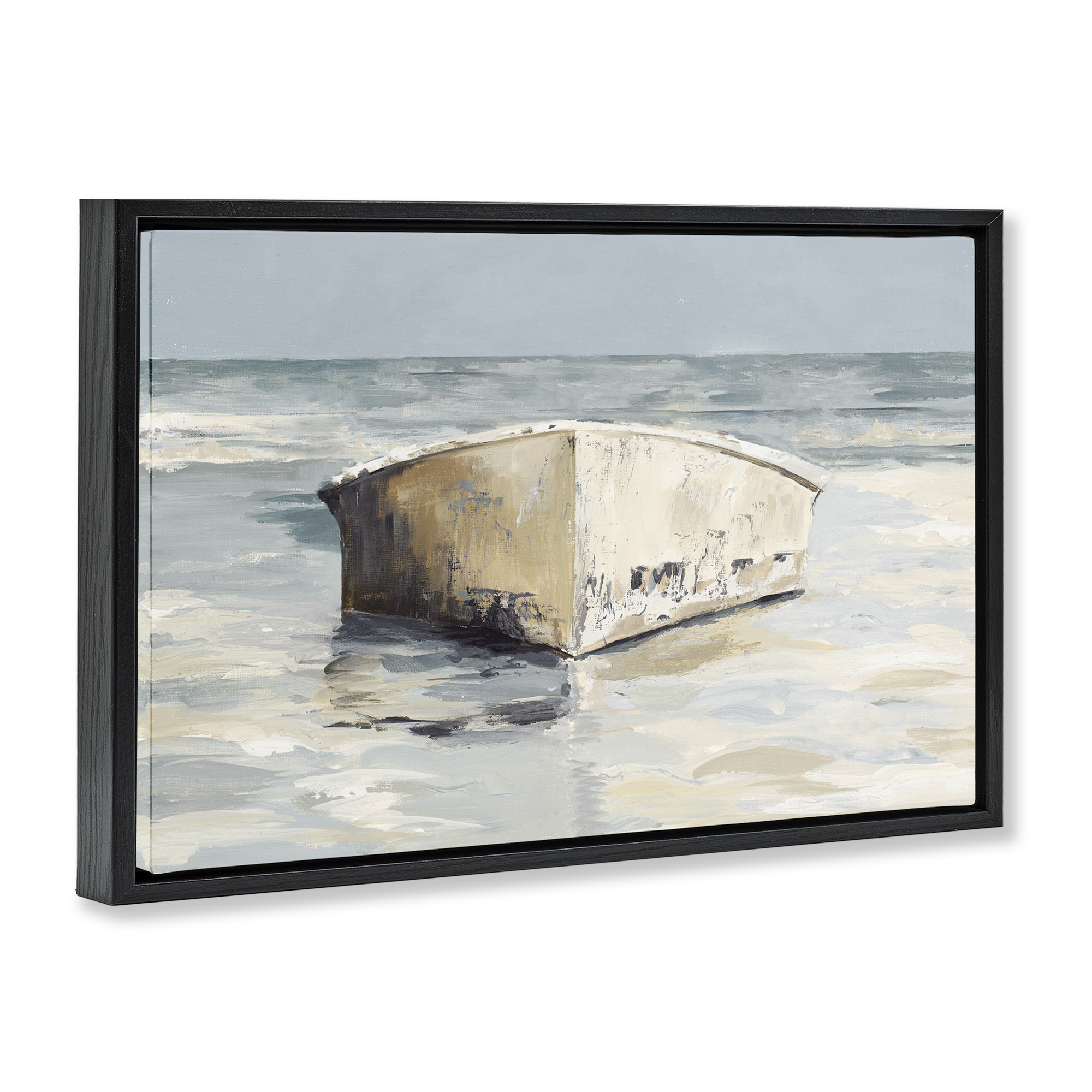 Stupell Industries Abandoned Boat Hull Transportation Painting Black Floater Framed Canvas Art Print Wall Art, 31 x 21