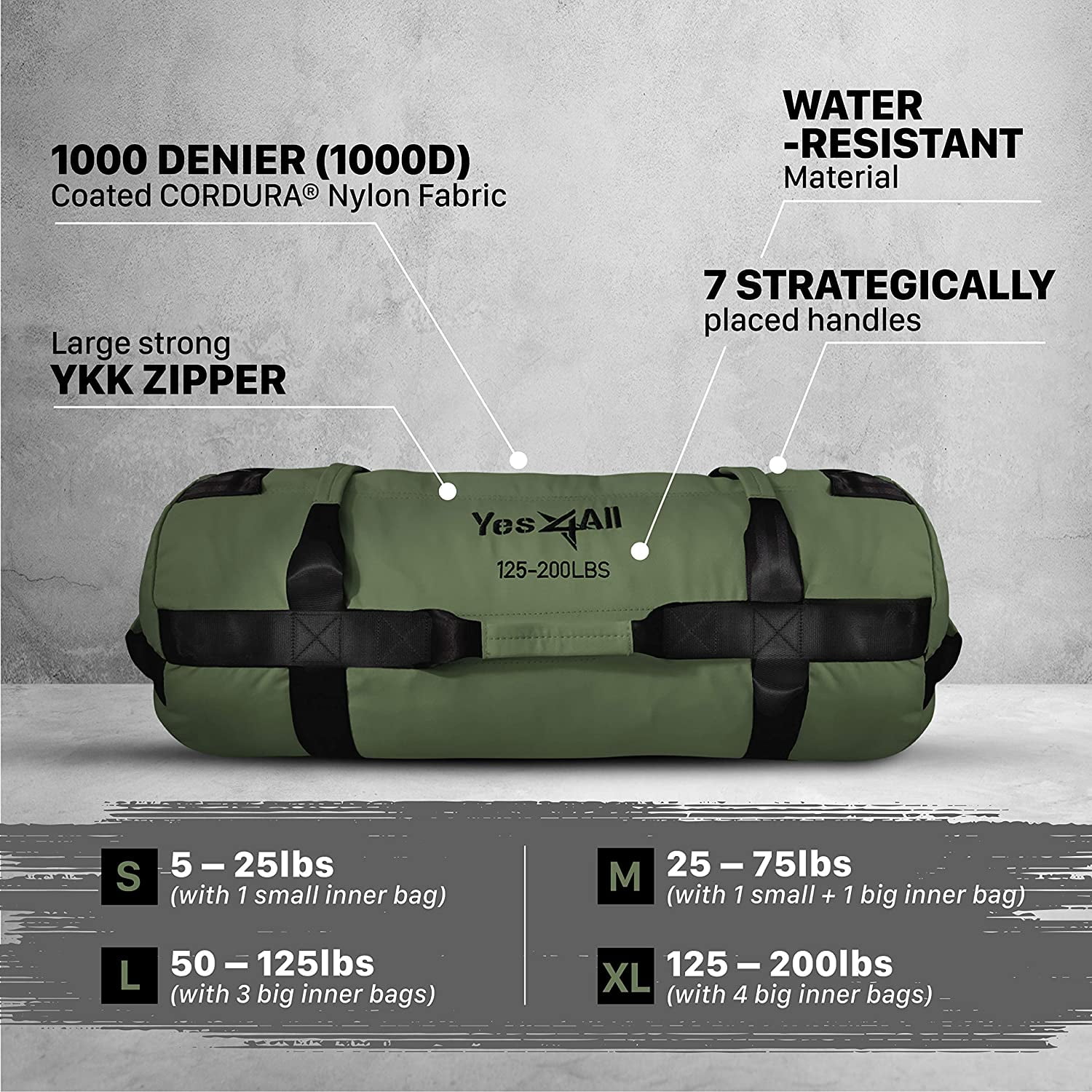 Yes4All Workout Sandbags, Army Green, Size XL, Single