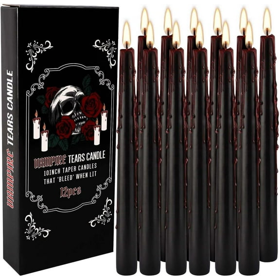 10 Pack Black Taper Candles 12 Inch Tall 3/4 Inch Thick Burn 10 Hours
