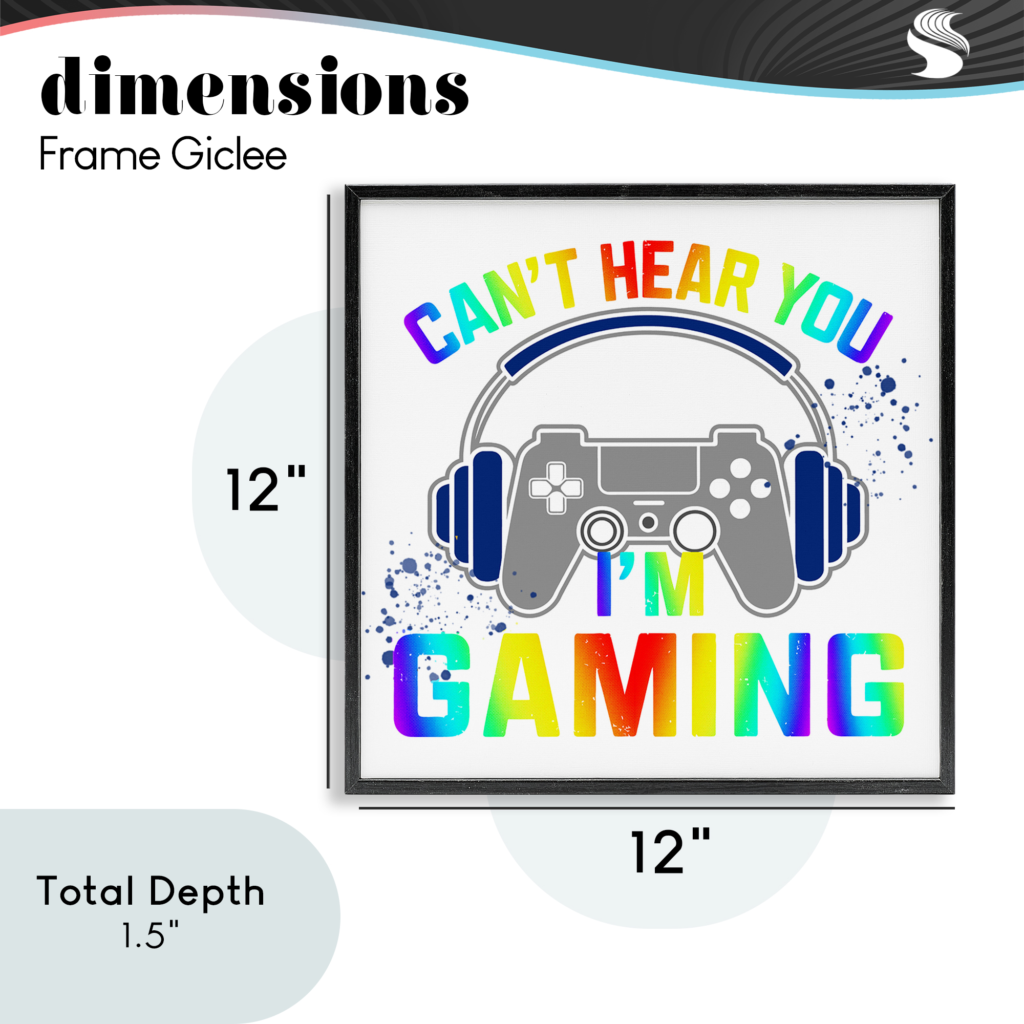 Rainbow Can't Hear You Gaming Black Framed Giclee Art, design by Kim Allen