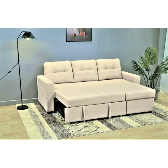 Miekor Furniture Container Furniture Direct Convertible L-Shaped Sectional Sleeper Sofa Bed, Stylish Apartment Furniture, Saving Pull Out Couch for Small Spaces and Living Rooms, Beige 0016