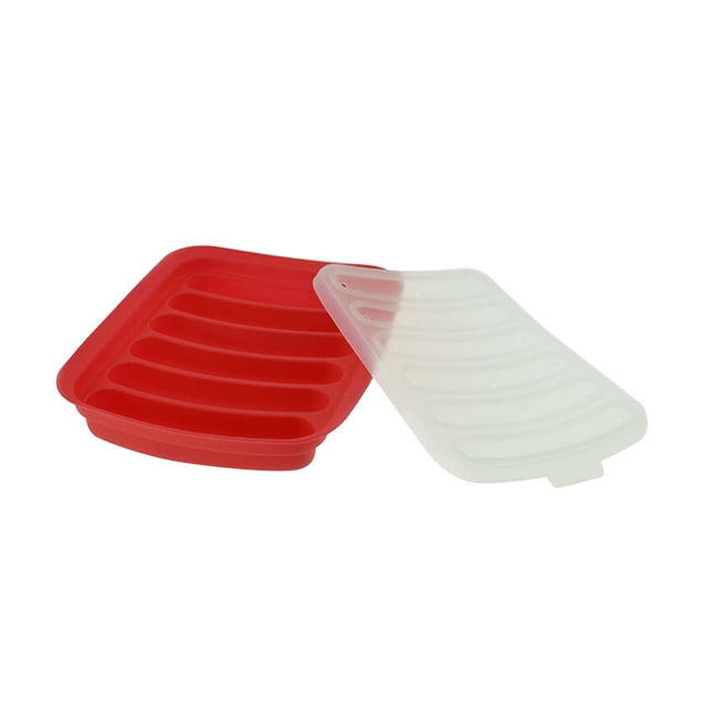 SHISUYAN 6 Rouleaux de Silicone Réutilisables Moule à Saucisses Hot Dogs avec Couvercle pour Cuisson Nourriture pour Bébé Rouge