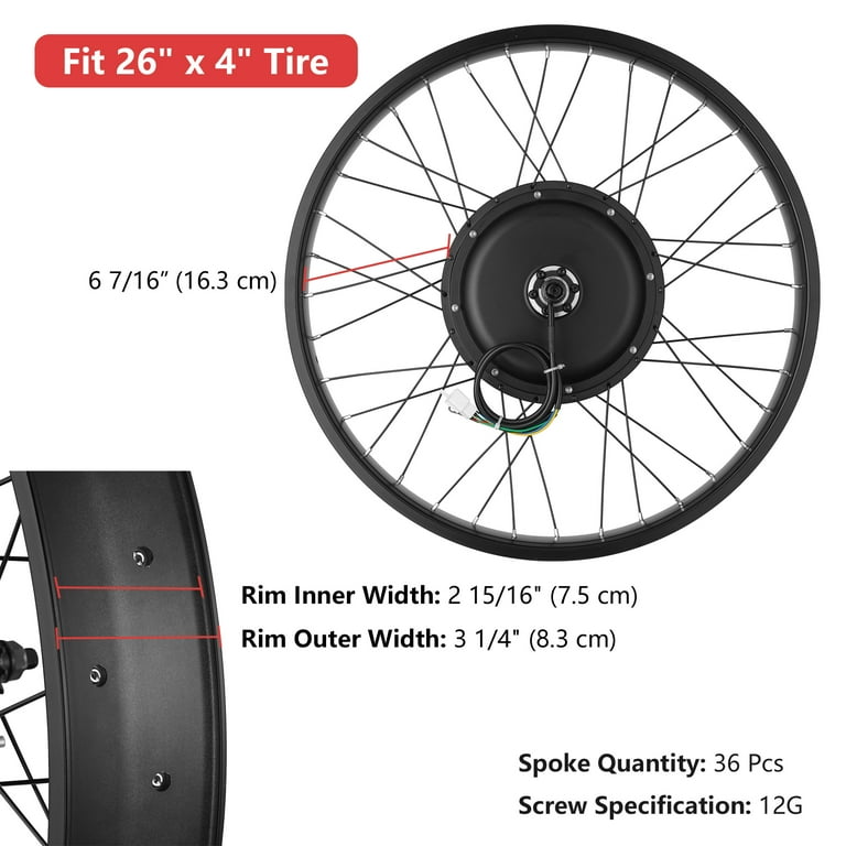 Yescom Electric Bicycle Motor Kit 26 Rear Wheel 48V 1500W E-bike