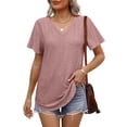 thumbnail image 2 of Tops OFEEFAN de verano holgados con cuello en V y dobladillo curvo para mujer, 2 of 6