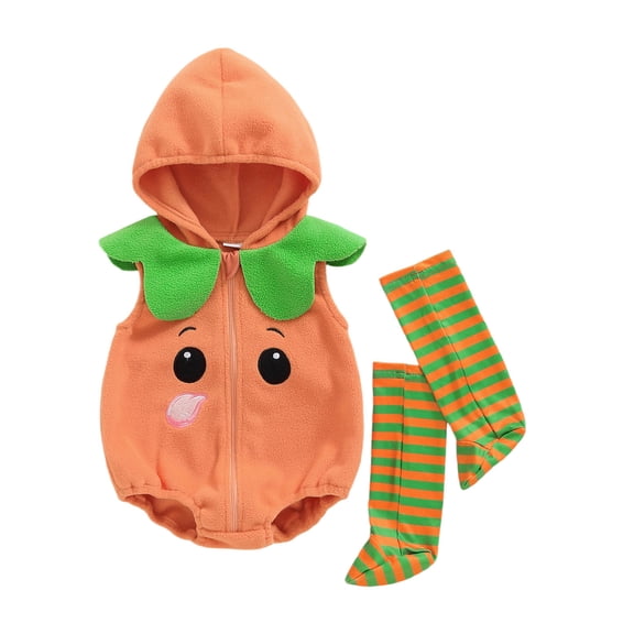 JFOPQVSM 3Pcs Babys Halloween Comfortable Breathable Bodysuits with Cute Pumpkin Face Pattern and Green Decoration