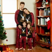 PatPat Merry Christmas Letter Antler Print Plaid Splice Matching Pajamas Sets for Family,Flame Resistant,2-piece,Sizes Baby-Kids-Adult,Unisex