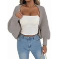 thumbnail image 1 of Women Open Front Ribbed Knit Crop Drop Shoulder Long Sleeve Solid Loose Fit Knitted Crop Cardigan Shrug Grey One size, 1 of 9