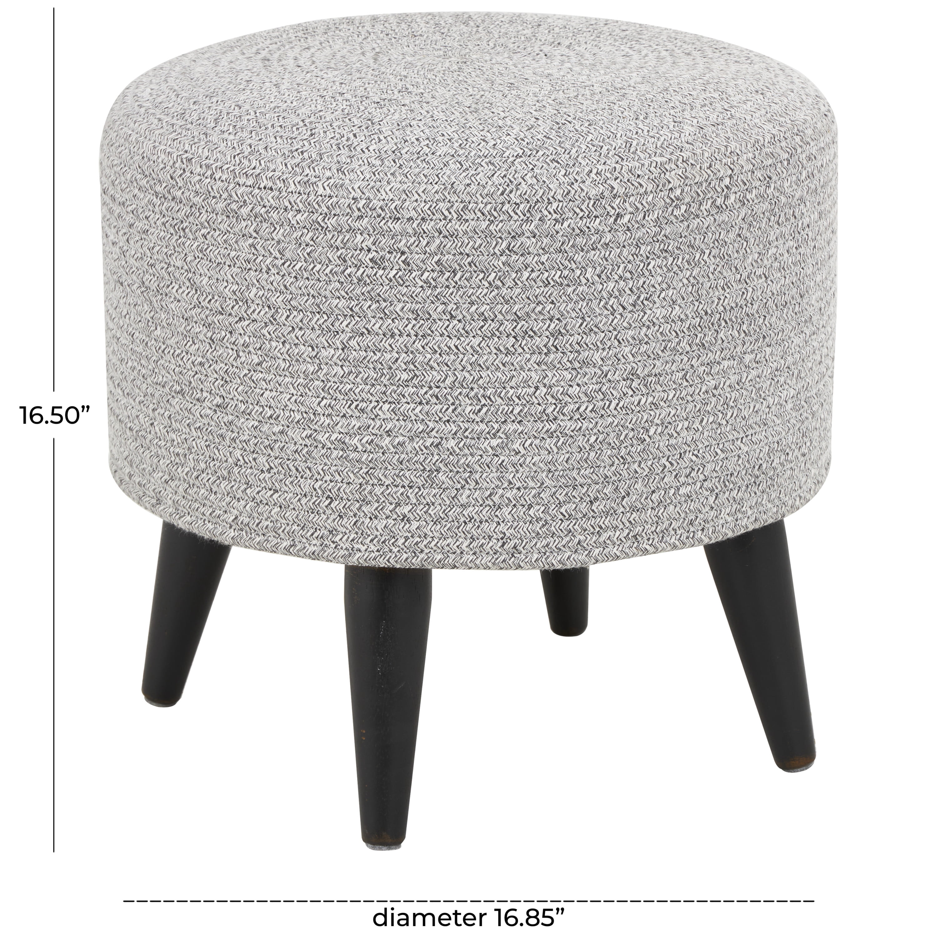 DecMode Polyester Chevron Textured Stool with Black Wooden Legs, Light Gray
