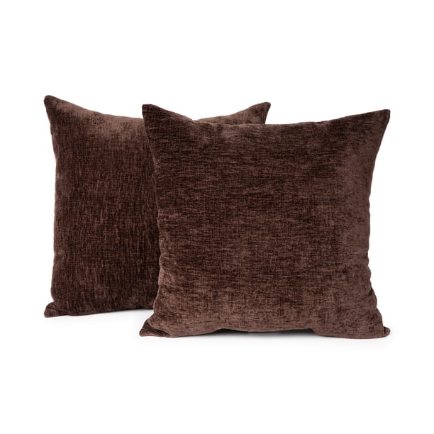 Mainstays Chenille Decorative Pillow, 18" x 18" Square, Chocolate, 2
