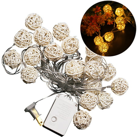 14.8ft String Light, Justdolife Romantic 20 Heads Rattan Ball Fairy String Night Light LED String Light Outdoor Indoor Fairy Light Home Party Patio Weeding (Best Weed Strain To Grow Indoors For Beginners)