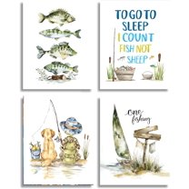 Aingg Fishing Theme Nursery Wall Art Prints,4Pcs Nursery Hunting Wall Art，Nursery fishing wall art，Hunting Dog Posters Prints for Boys Room Farmhouse Canvas Unframed