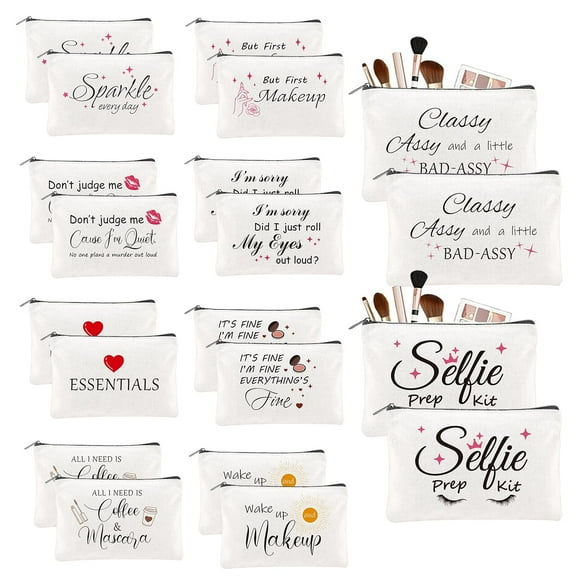 20PCS Canvas Makeup Bags Bulk Inspirational Cosmetic Bags for Women and Girls Funny Canvas Toiletry Bag Travel Pouch with Zipper Group Gifts for Women Graduation Colorful DIY