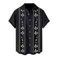thumbnail image 4 of YDDIAN Mens Short Sleeve Guayabera Shirts Linen Cotton Button Down Mexican Embroidered Cuban Wedding Shirt Summer Tops Black 4XL, 4 of 4