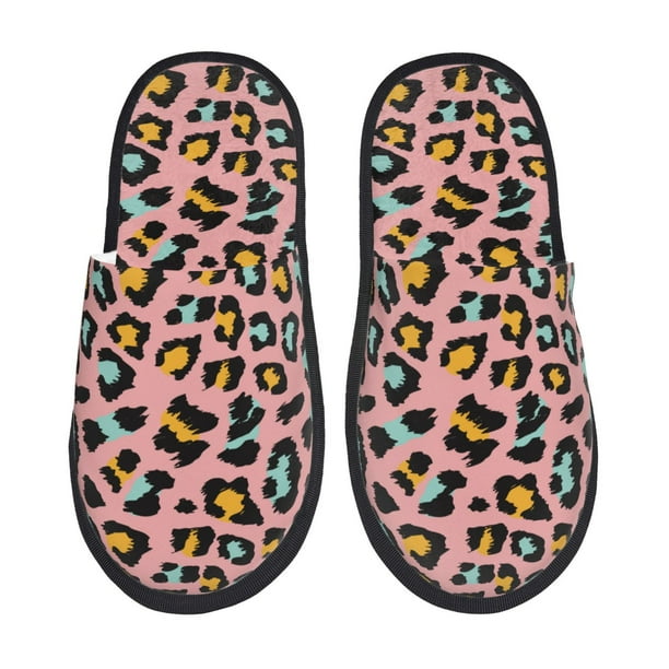 Balery Leopard Pantuflas de Casa de Felpa Silenciosas con Diseño Estampado, Zapatillas Cómodas Antideslizantes de Algodón para Interior-Medium
