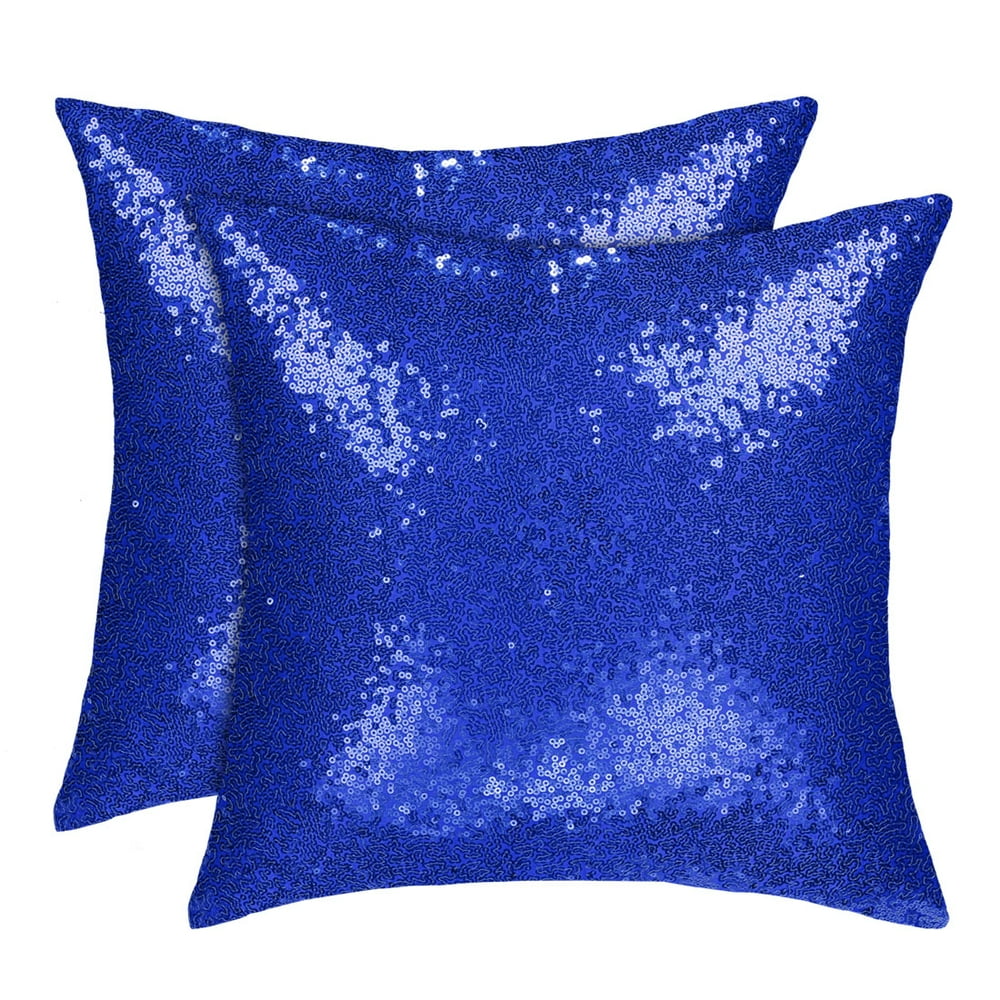 2 Pack Sequins Decorative Throw Pillow Covers 16" x16" Royal Blue