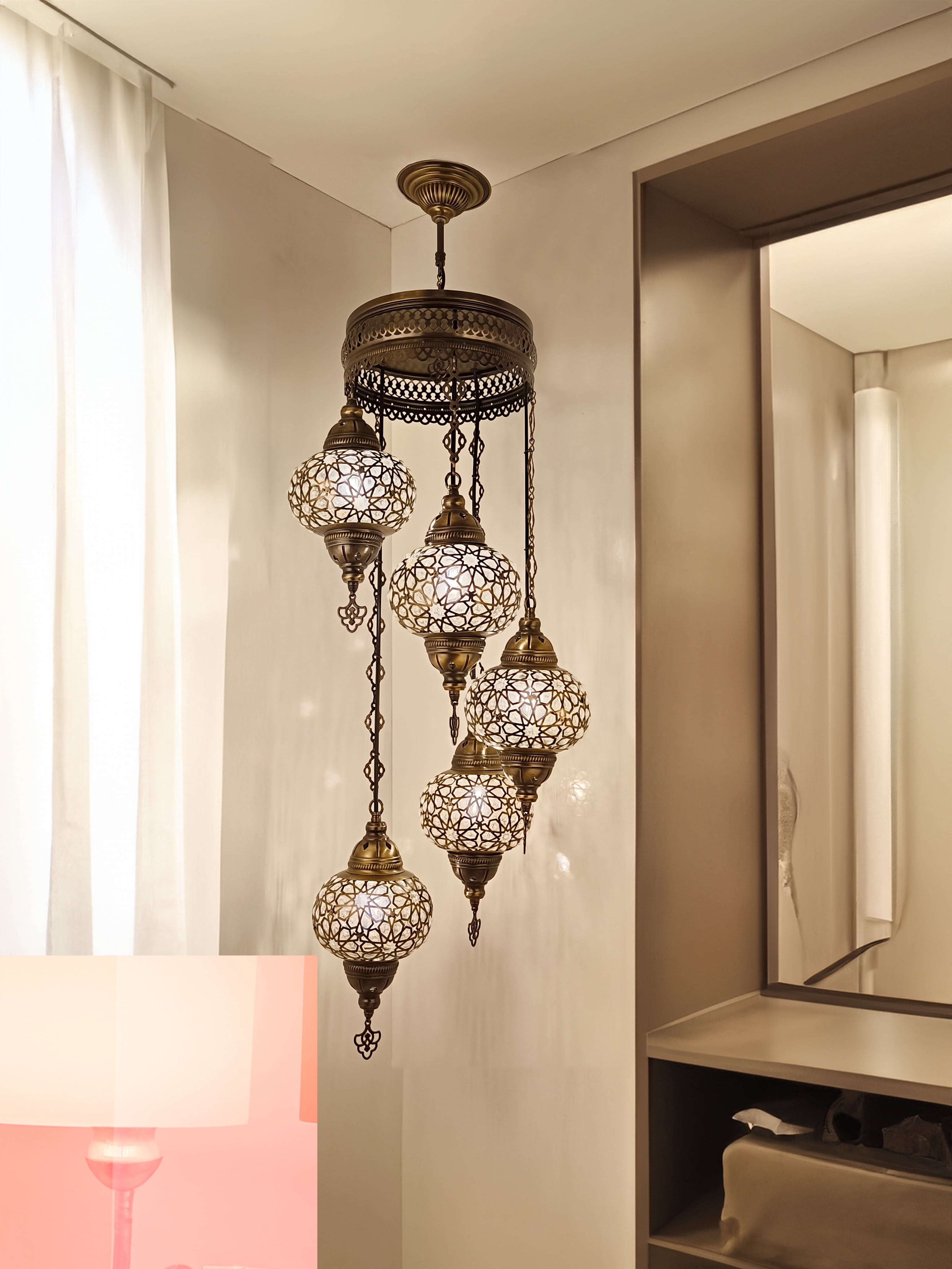 Angora Elif Globe Hanging Turkish Lamp Vintage Chandelier