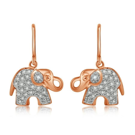 Arista Diamond Accent Women's Elephant Earring in Silver and 14K Rose Tone Brass