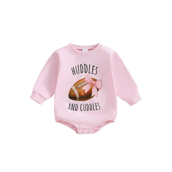 BemeyourBBs Baby Girl Sweatshirt Romper Long Sleeve Bow Football Print Bodysuit
