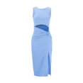 thumbnail image 4 of Women's Sleeveless Long Dress With Front Cut And Drawstring, 4 of 6
