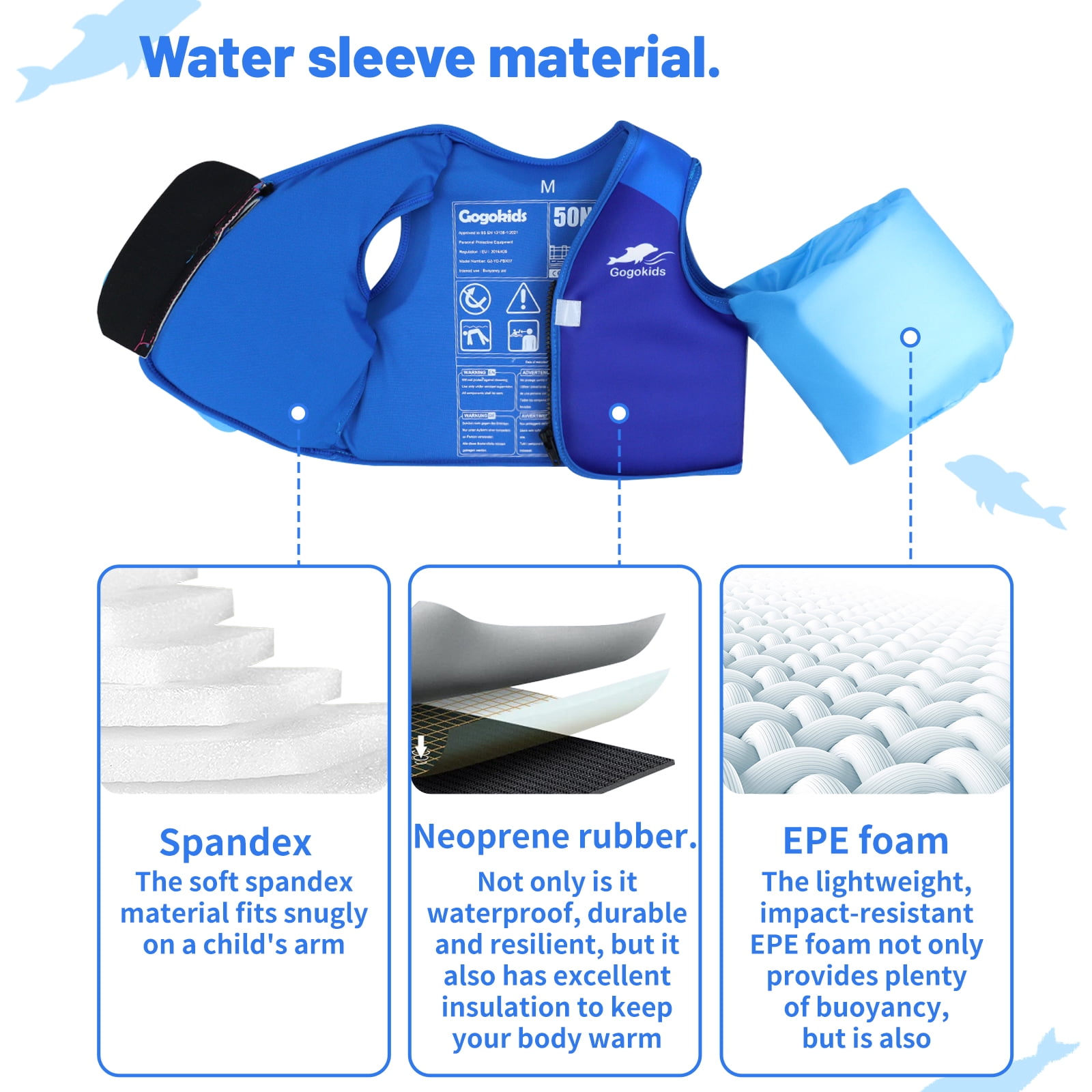 Gogokids Kids Swim Vest with Strong Buoyancy, Toddler Flotation Jackets with Armbands, Child Swimming Aid for 30-50 Pounds Girls and Boys (2-6 Years)