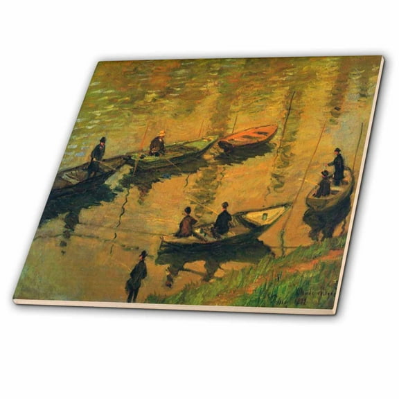 3dRose, Print of Monet Painting Anglers On The Seine, 6 Inch Ceramic Tile