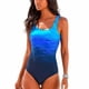 thumbnail image 1 of Trajes de baño tankini de mujer de una pieza con cuello en U y espalda cruzada traje de baño elástico y transpirable azul XXL, 1 of 4
