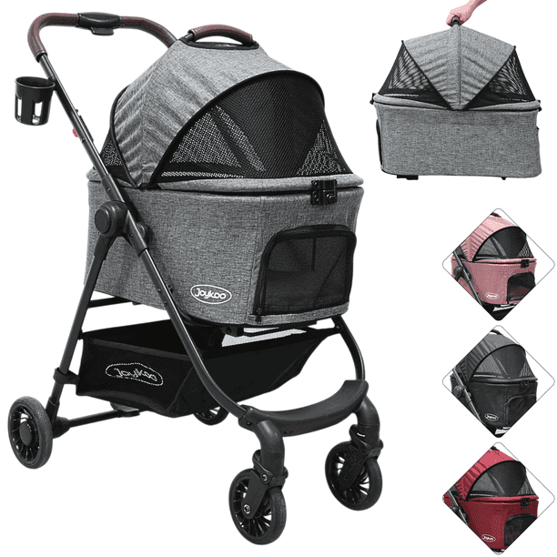 Carriola para Mascotas Cochecito para Perros y Gatos Pequeños - Medianos Transportadora Extraíble Ligera y Plegable con Freno - Gris