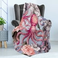 thumbnail image 4 of Octopus Soft Flannel Fleece Throw Blanket, Watercolor Style Vintage Inspired Pattern with Octopus and Delicate Flowers, Cozy Plush for Indoor and Outdoor Use, 70" x 90", Multicolor, by Ambesonne, 4 of 5