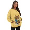 thumbnail image 7 of SCRAWLGOD Cat Fish Print Yellow Women's Sweatshirts with Pockets Long Sleeve Crew Neck Drop Shoulder Sweatshirt Cozy Fall Casual Clothes Oversized Soft Tops, XXL, 7 of 7