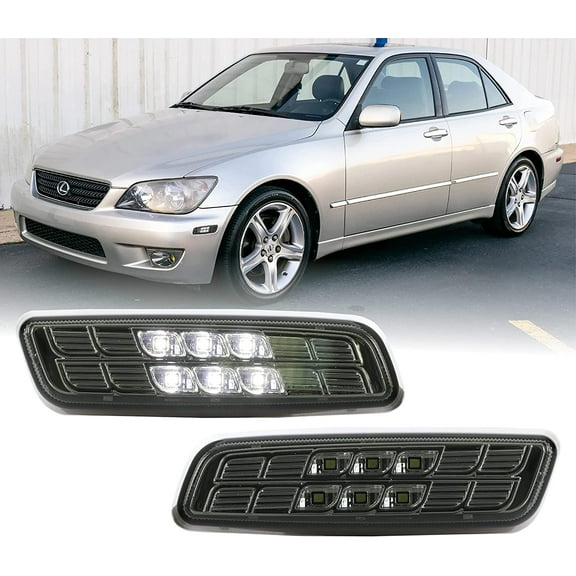 USR IS GS LED Side Marker Lights - Plug n Play Smoke Front Bumper Sidemarkers Lamps Set (Left   Right) For 2000-2005 Lexus IS200 IS300 and 1998-2004 GS300 GS400 GS430 (Smoked Lens, White LED Output)