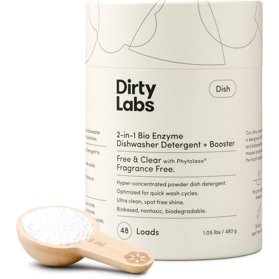 Dishwasher Detergent and Booster | Scent Free | 48 Loads (1 lb) | Ultra Clean, Spot Free, Quick Wash Optimized | Hyper Concentrated