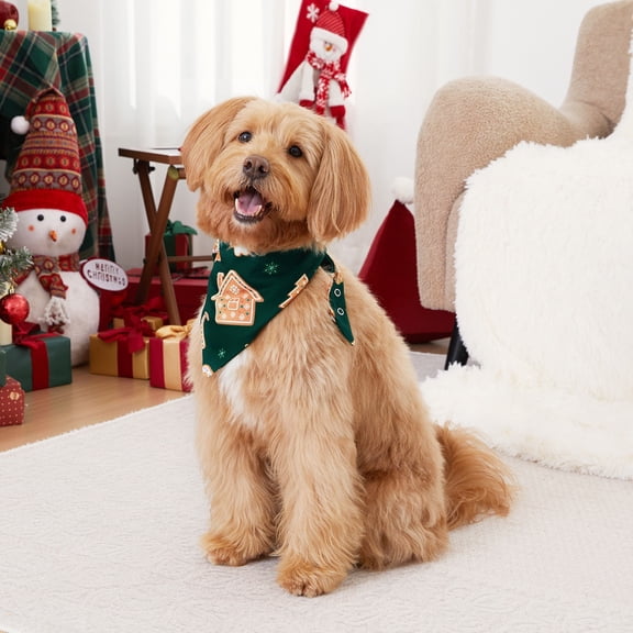 PatPat Christmas Family Matching Dog Pajamas Bandana Scarf Soft Adjustable Triangle Bib for Small Dog, Green, Pet