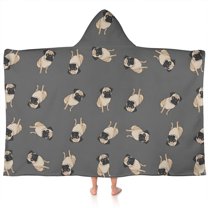 Cute Pug Puppies Hooded Bath Towel,60"x35" for Ages 3 To 12 Kids, Quick Dry Lightweight Soft Microfiber Hood Beach Towel Cover Up for Kids