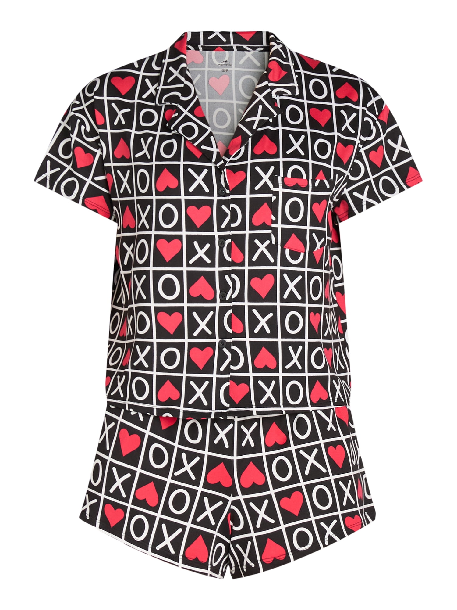 Women’s Valentine’s Day Print Shorty Notch Collar Pajama Set from Way to Celebrate, 2-Piece, Sizes XS-3X
