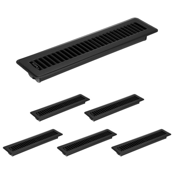 2x14 Inch Floor Vent Covers, Floor Registers Metal Walkable Air Vent Covers Easy Adjustable Air Supply Lever, Black 6 Pcs