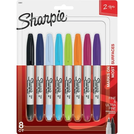 Sharpie Twin Tip Permanent Markers, Fine and Ultra Fine, Assorted Colors, 8 Count
