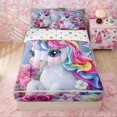 thumbnail image 2 of Erosebridal Cute Rainbow Unicorn Zipper Full Size Comforter Sets with Fitted Sheet and 2 Pillowcases for Girls, Pink Blooming Groovy Rose Zipper Bedding Set, Polkadot Reversible, 4pcs, 2 of 7