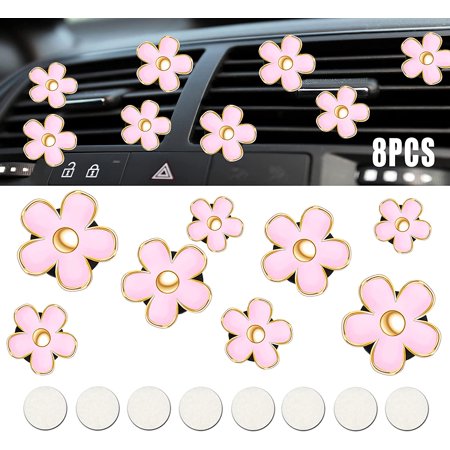 8 Pieces Daisy Car Air Vent Clips Conditioning Outlet Flowers Diffuser 8PCS Refill Pads Car Freshener Decoration Accessories Cute Car Interior Decor Set for Girls Women (Pink)