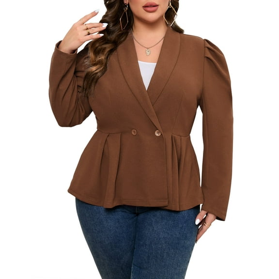 Womens Plus Size Blazers Business Casual Knit Blazer for Work Long Sleeve Shawl Lapel Blazer Suit Jackets Brown XL
