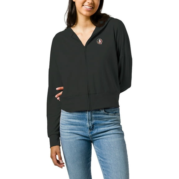 Women's League Collegiate Wear Black Florida State Seminoles All Day Midi Full-Zip Cropped Hoodie
