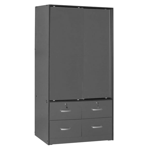 Woodpeckers Furniture and Mattress Modern Wood Armoire Double Sliding Doors - Sarah Wardrobe Cabinet - Gray, Tobacco, Mahogany, Dark Gray-Color:Dark Gray,Material:Engineered Wood