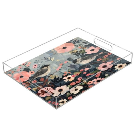 

Acrylic Tray 15.7*11.8*1.9 Inch Transparent Tray Food Tray Tea Cup Tray Serving Trays Cosmetics Storage Kitchen Table Bathroom Sundry Storage Black Bird