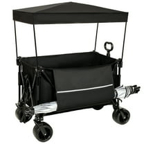 Collapsible Wagon with Canopy & Net, 7" All-Terrain Wheels for Camping Garden