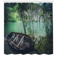 thumbnail image 3 of Fishing Theme Shower Curtain, Natural View with Forest and Wooden Boat on the Lake Shore Scenic Landscape, Fabric Bathroom Set with Hooks, 69W X 70L Inches, Multicolor, by Ambesonne, 3 of 3
