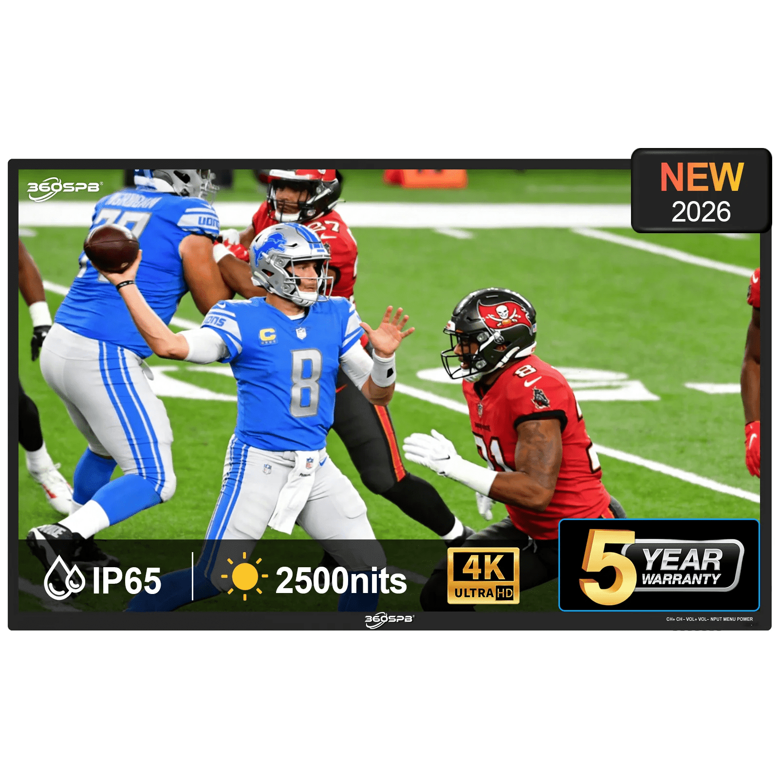 65 Inch Outdoor TV 360SPB® - 2500nits Ultra Bright 4K UHD TV, IP65 Waterproof Dustproof for Full Sun Areas, Smart TV with WiFi/Bluetooth, Durable for Garden/Deck/Outdoor Events Year-Round