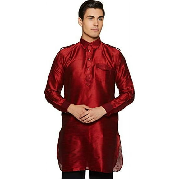 Devyom Men's Cotton Pathani Regular Fit Kurta (Red, 38)