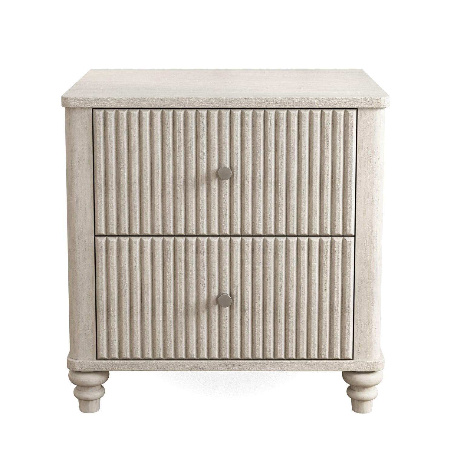 Hommoo Mid Century Modern Wooden Fluted Nightstand Set of 2, 21.65" Wide Bedside End Table Side Table with 3 Drawers and Metal Handle, for Bedroom, Living Room, Closet, Beige